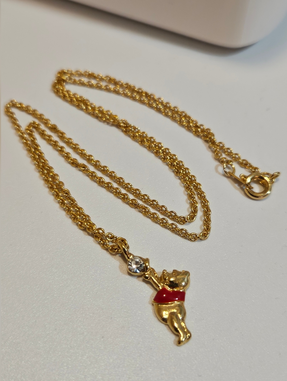 Pooh Bear Gold Tone Necklace With Rhinestone